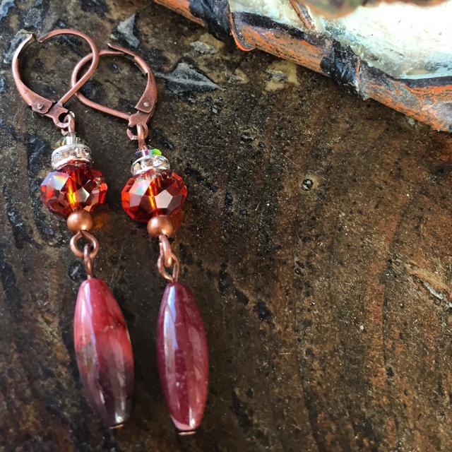 Spicey cider Swarovski crystal copper earrings 