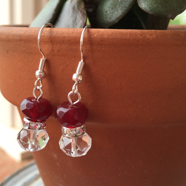 Holiday Sparkle Red Crystal Silver Earrings