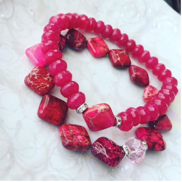 Raspberry Fuchsia gemstone stacking Stretchy Bracelet 