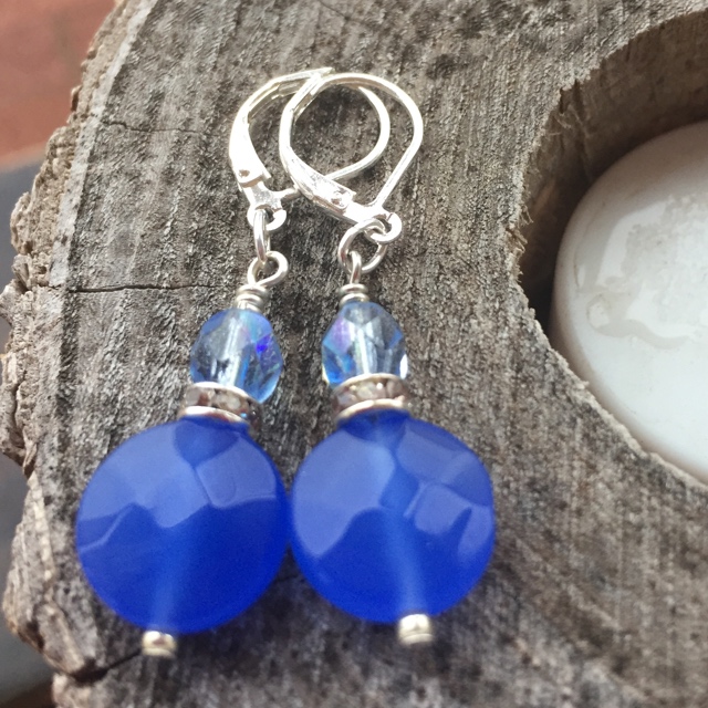 Blue Chalcedony Gemstone Silver Earrings
