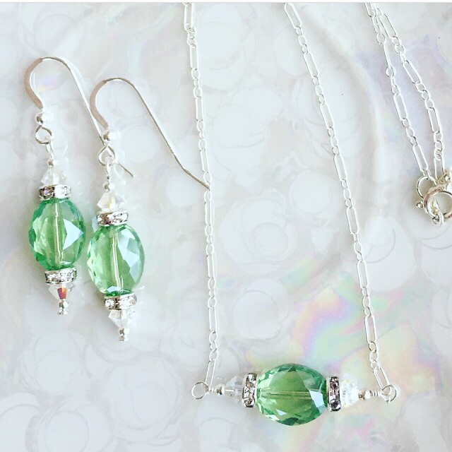 Greenery Swarovski Crystal Sterling Silver Jewelry Set