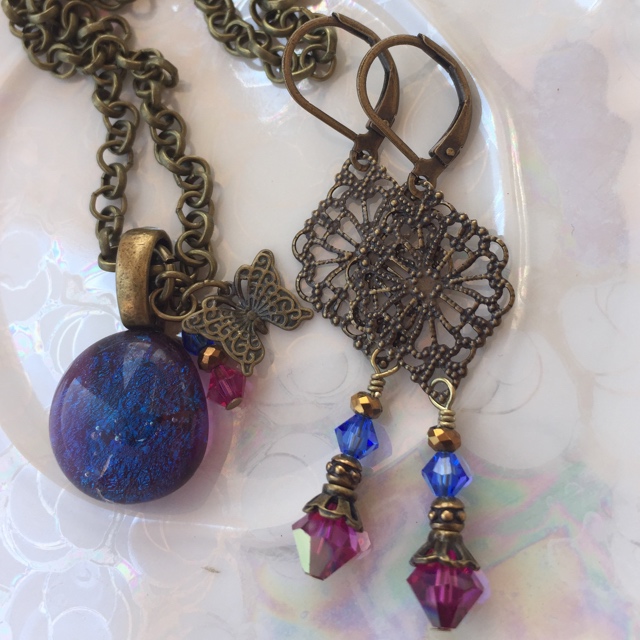 Gypsy blue necklace earring set 