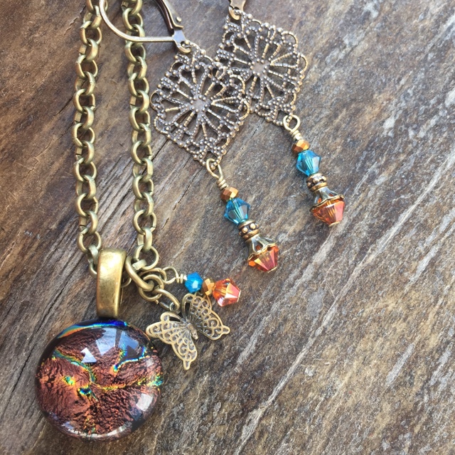Gypsy Copper Gold Necklace earrings set