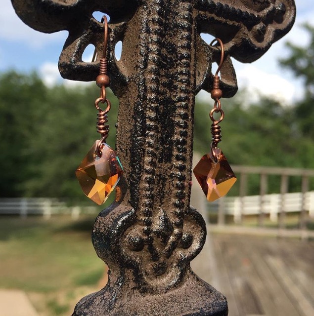Copper Wire Wrapped Swarovski Crystal Earrings 