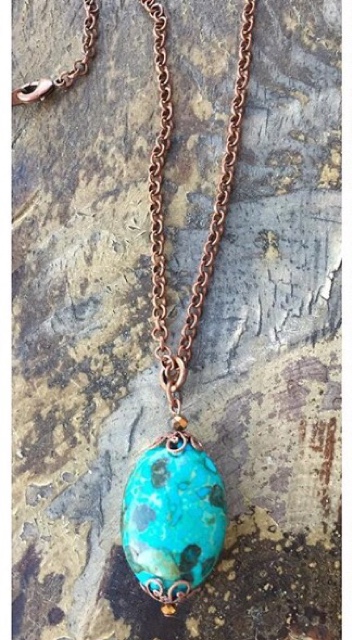 Chunky turquoise Denim Blue Chrysoprase Gemstone Pendant Necklace