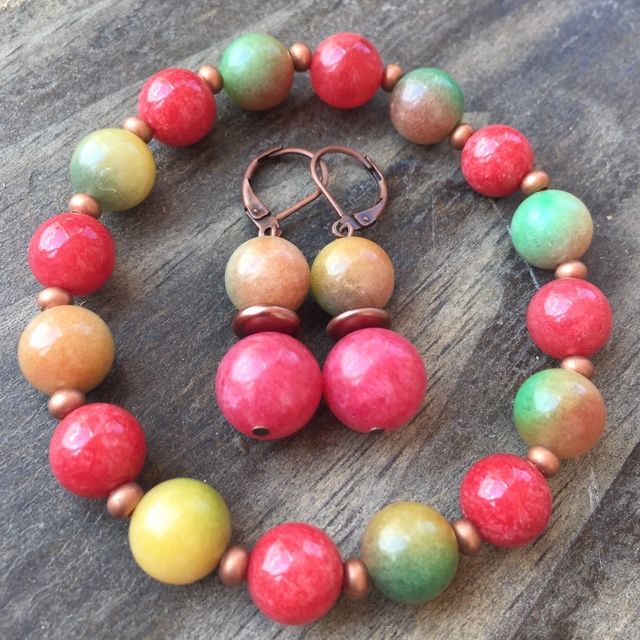 Candy Apple Green & Red Copper Gemstone Jewelry Set