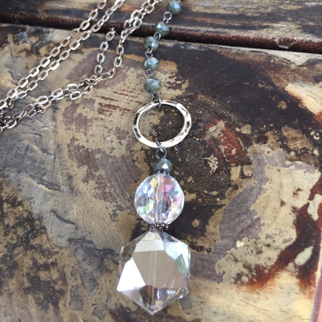 Smokey Grey Crystal silver plated pendant necklace  