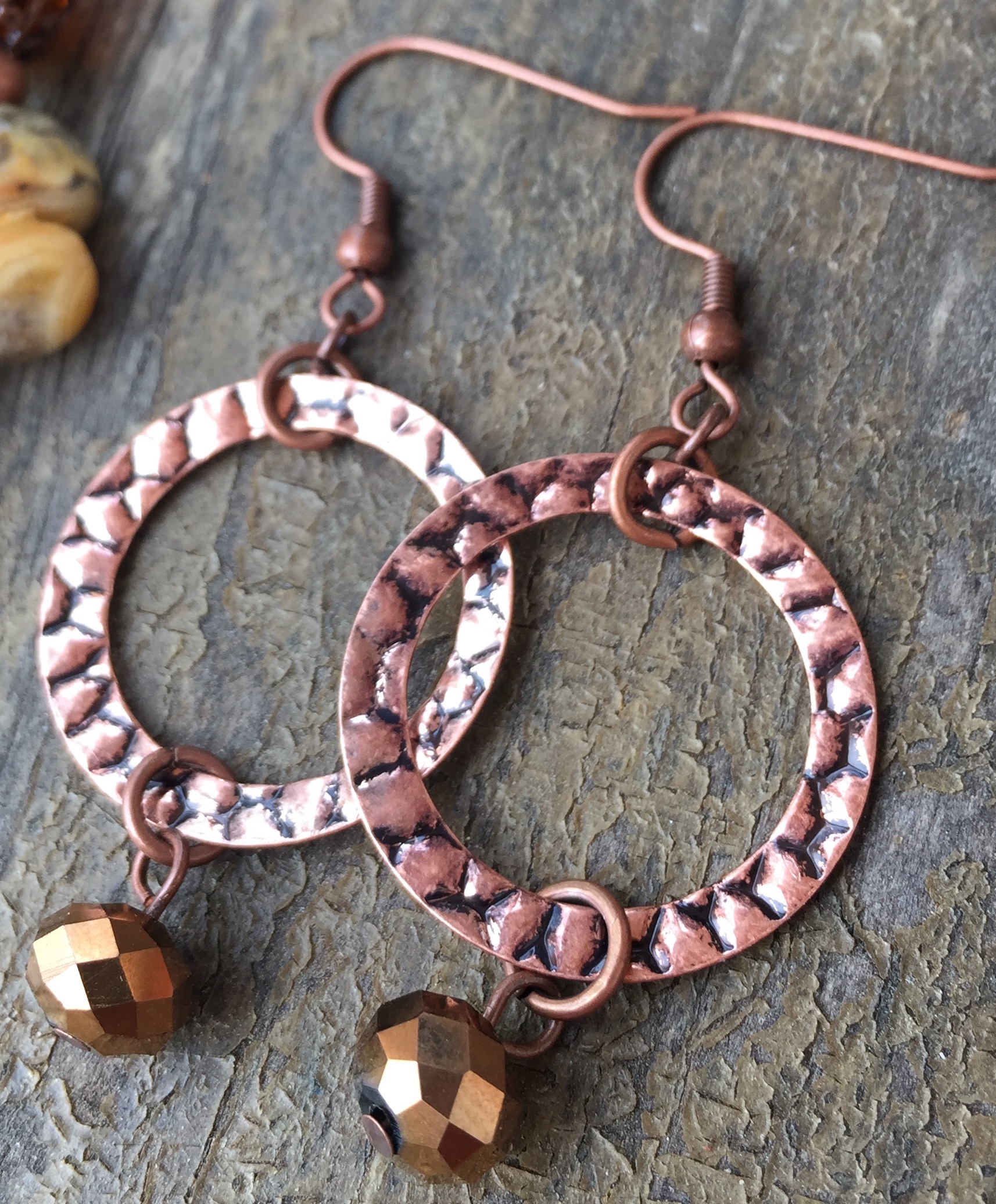 Spicey Suede Copper Ring Crystal Earrings