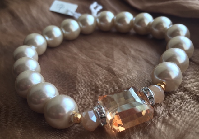 Creamy White Pearl Topaz Crystal Stacking Bracelet 