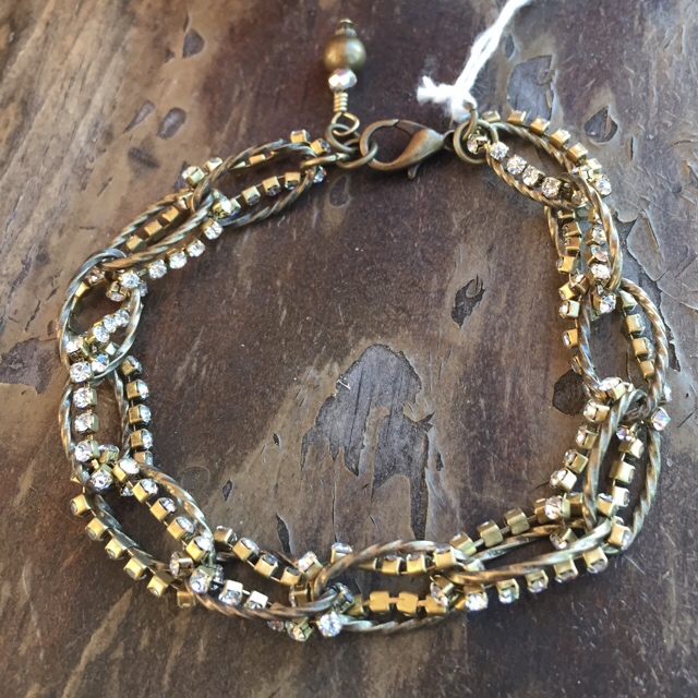 Crystal gold brass chain link fancy bracelet 
