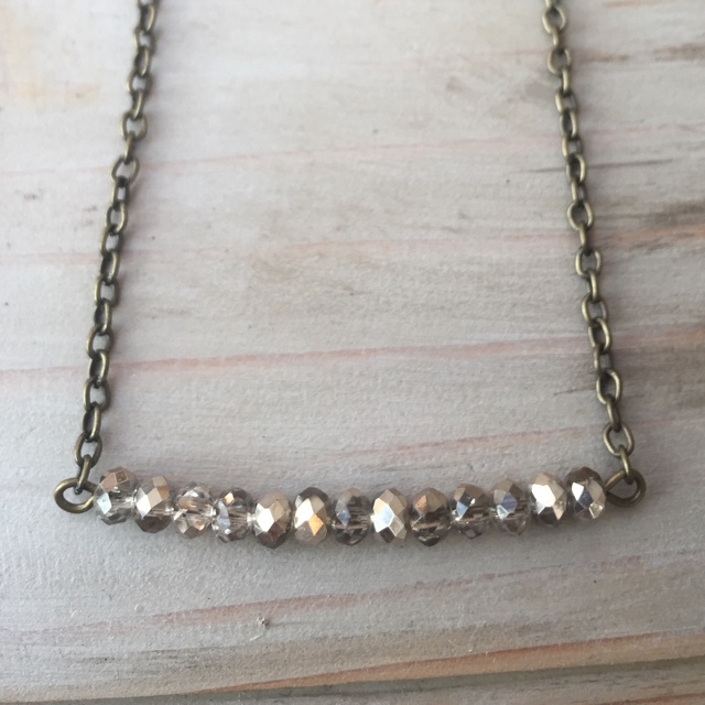 Golden Grey Crystal Brass Bar Necklace 