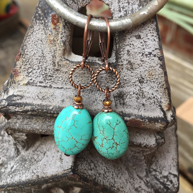 Copper Blue Turquoise Gemstone LB Earrings 