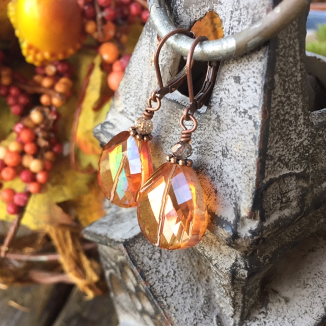 Pumpkin Spice Copper Crystal Holiday Earrings 