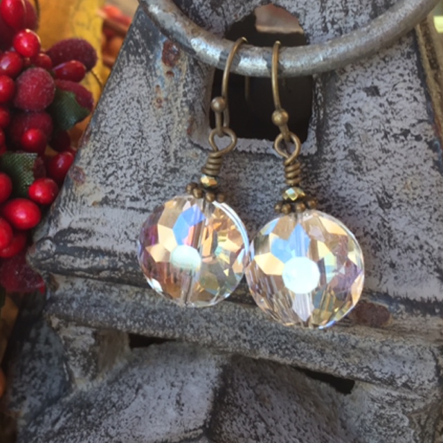 Holiday Crystal Round Bronze Earrings 