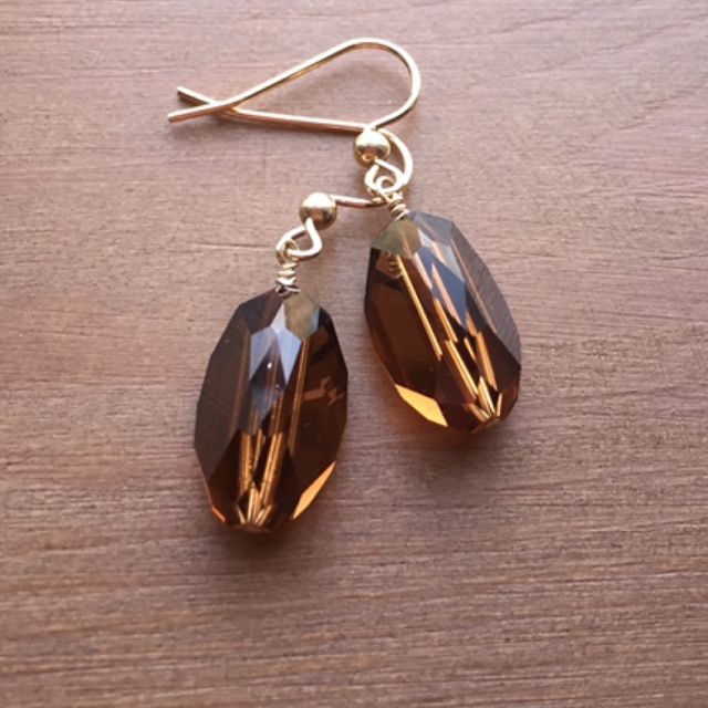Vintage Holiday Swarovski Brown Crystal Rose Gold Earrings 