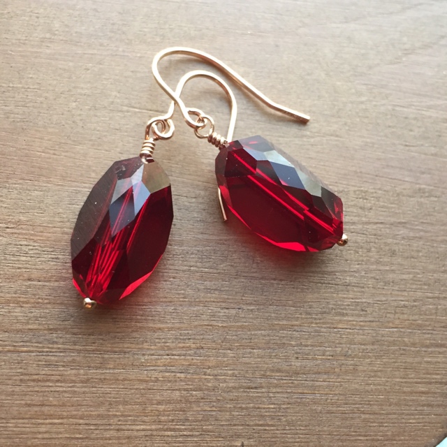 Vintage Holiday Swarovski Red Crystal Rose Gold Earrings 