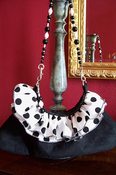 black white polka dot purse