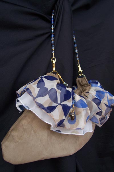 blue tan polka dot purse