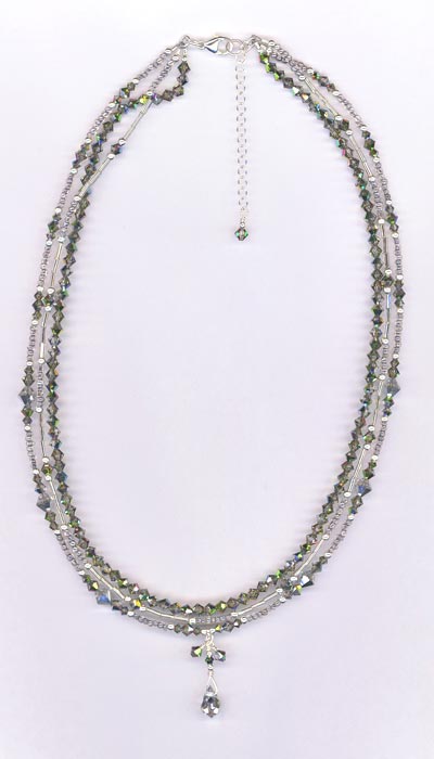 silver splendor long crystal 3 strand necklace
