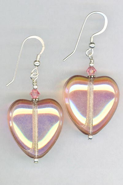 rose Czech large heart earrings
