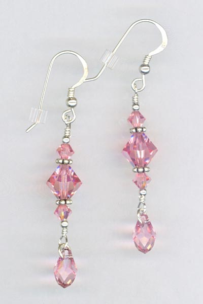lt rose crystal dangle stack earrings