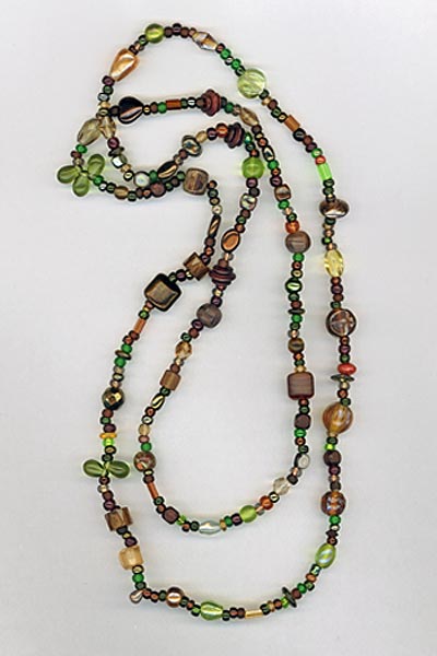 super long multi brown green necklace