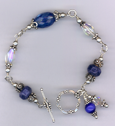 Elegant Crystal Lapis Sterling Silver Bracelet
