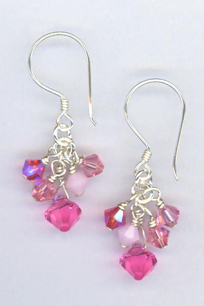 pink crystal cluster bali earring