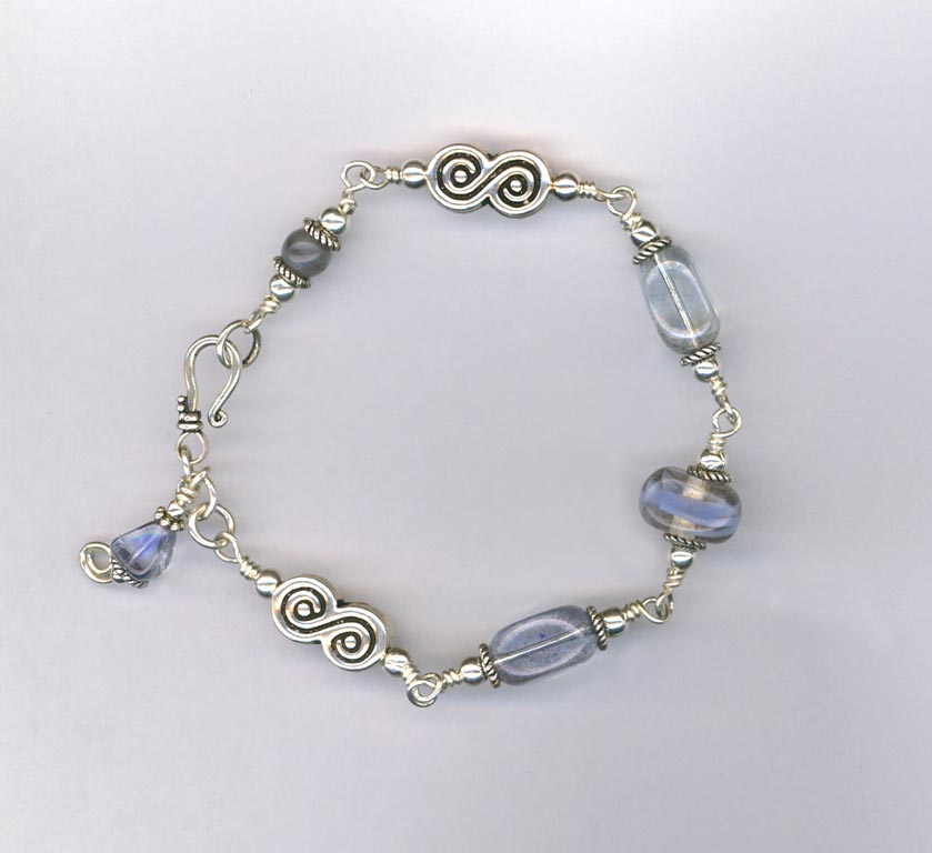 Denim Blue Sterling silver Artisan Lampwork Bracelet