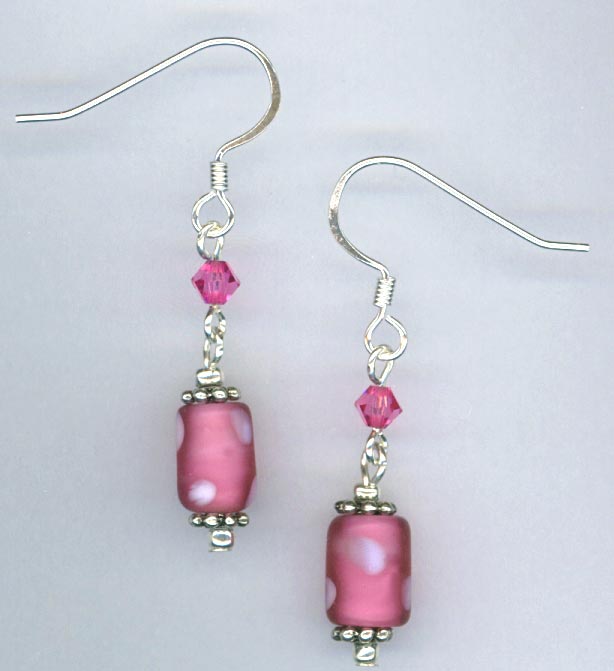 Pink white polka dot crystal earring