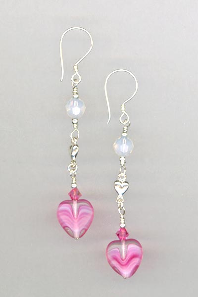 Pink heart crystal drop earring