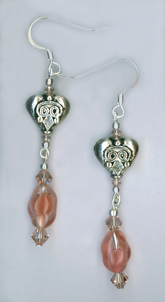 Silver Heart pale pink dangle earring