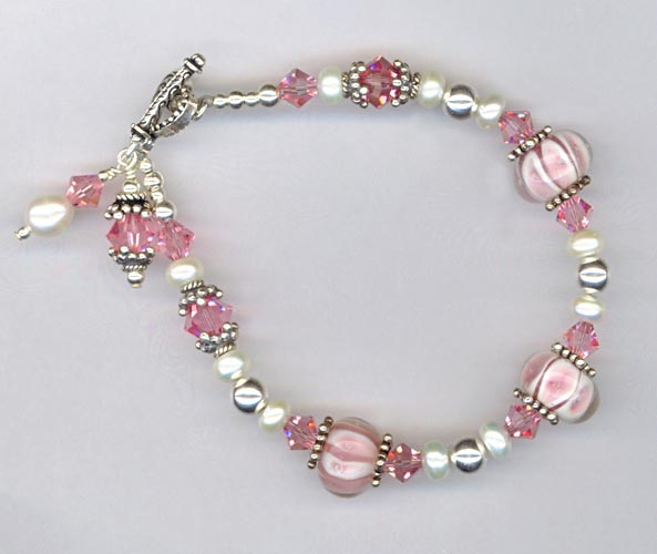 Pink White LW Rose Crystal Heart bracelet