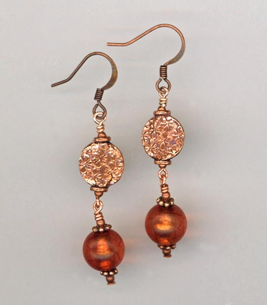 copper & Amber itan glass earrings