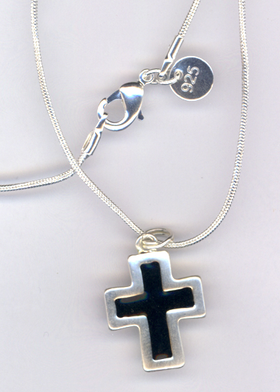 Sterling Black Cross snake chain Necklace