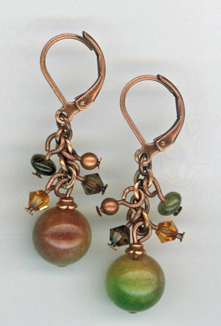 copper jade cluster earrings