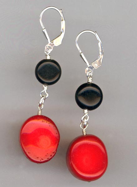 Red Coral Black gemstone earrings