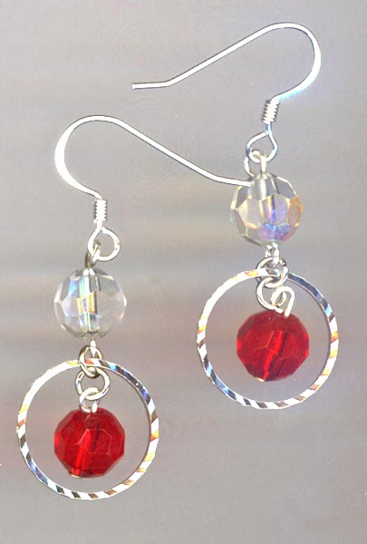 silver sparkle red earrings