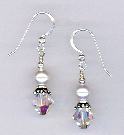 White Pearl Clear Crystal Earrings