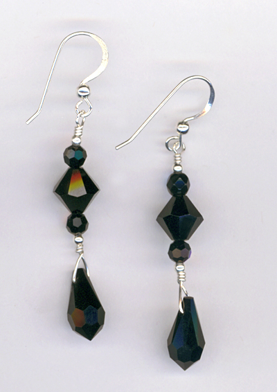 black pendant crystal stack earrings