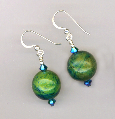 green blue chrysocolla round earring