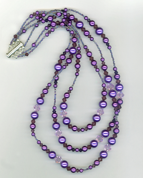 tirple purple pearl crystal necklace