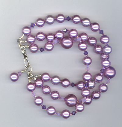 lavender pearl crystal 3 strand bracelet