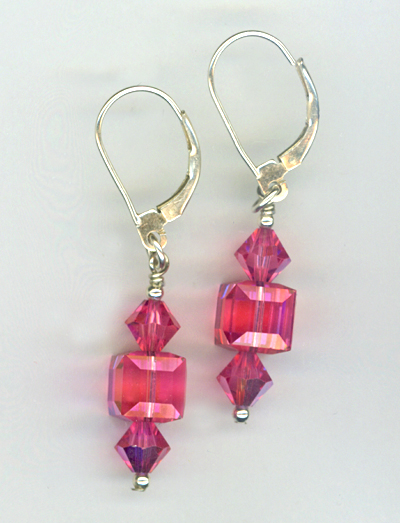 Rose pink crystal cube lb earrings
