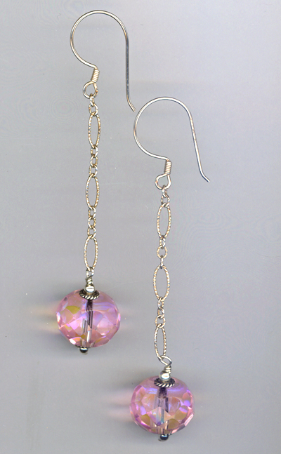 Pink Celestial Crystal Long Chain Bali Earrings