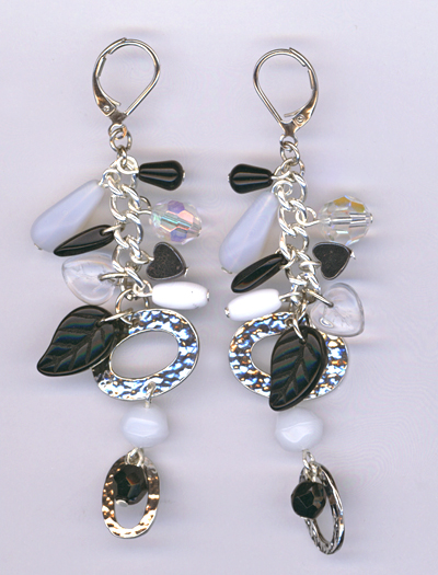 black white charm earrings