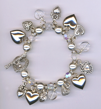 crystal heart charm toggle bracelet