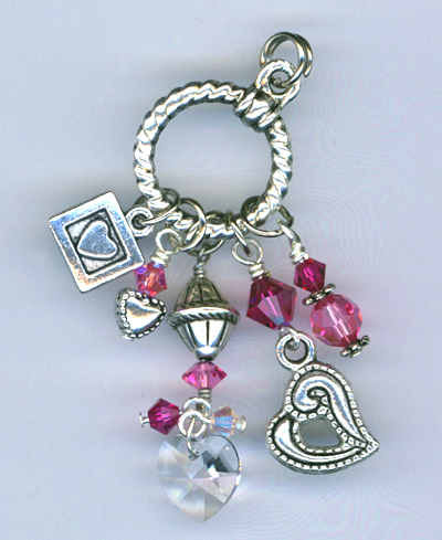 pink multi crystal heart charms neck