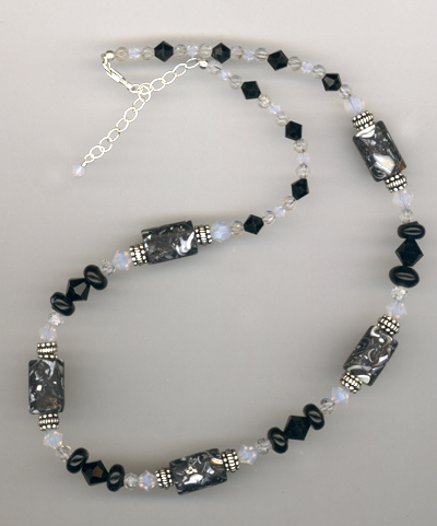 black white mop crystal necklace
