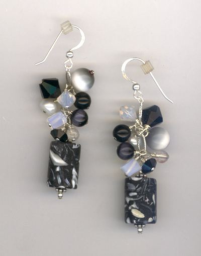 black white mop crystal cluster earrings